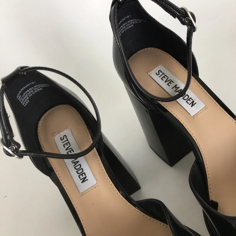 Steve Madden Naia Naia Mary Jane Pump Black Chunky Block Heel Platform Sz 8 Y2K